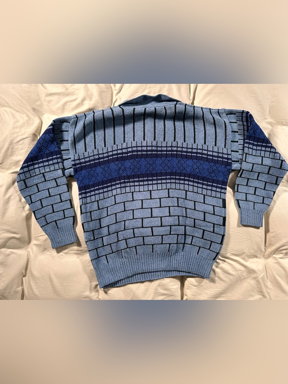 Vintage Rugby Polo Boxy Sweater Large Geometric 3D Knit 1990s Navy Retro Y2K - Picture 11 of 14